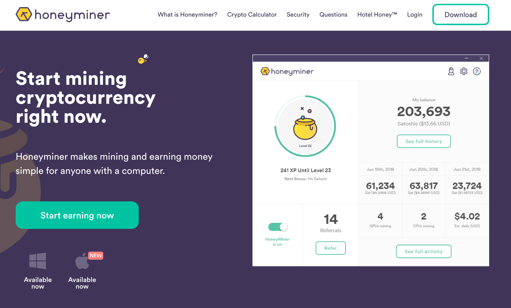honey miner home page