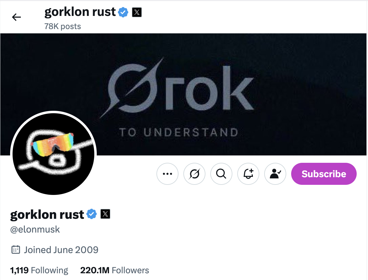 Зміна імені користувача Ілона Маска на Gorklon Rust