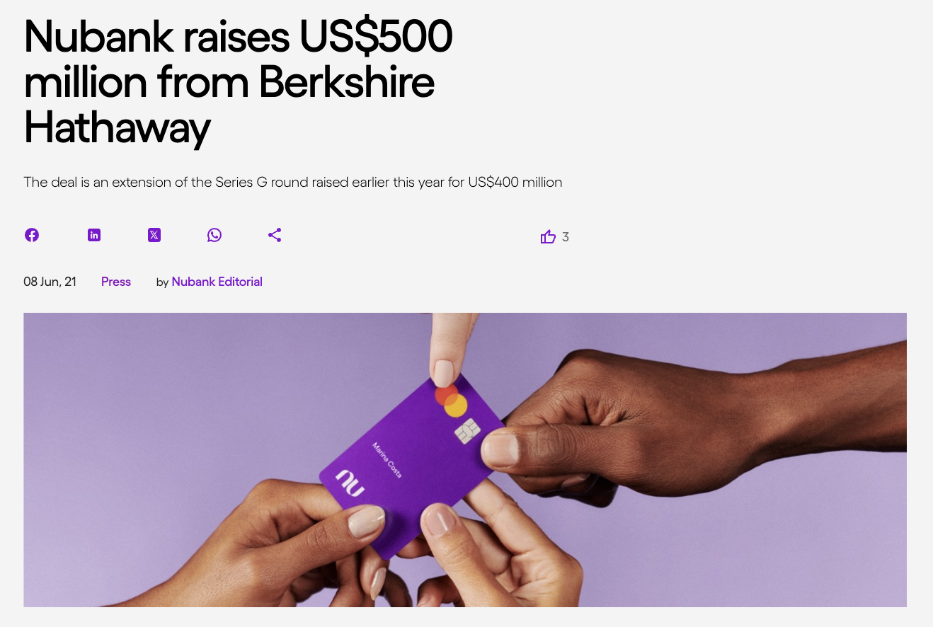 Офіційний пресреліз. Джерело: Nubank.