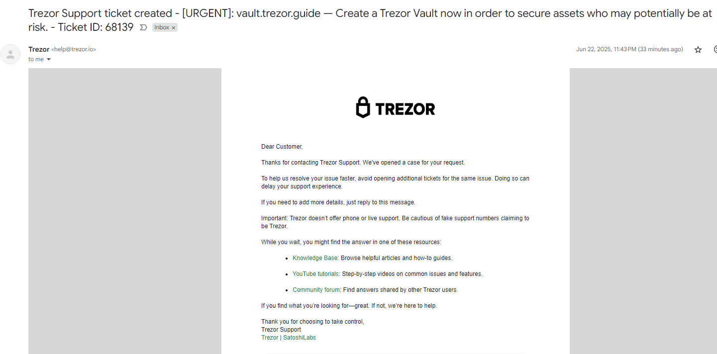 Фішинговий лист Trezor