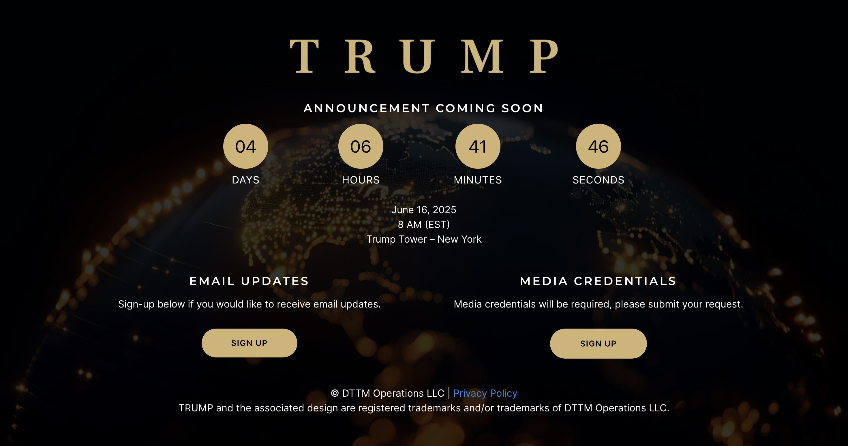Зворотний відлік до майбутнього оголошення Trump Organization