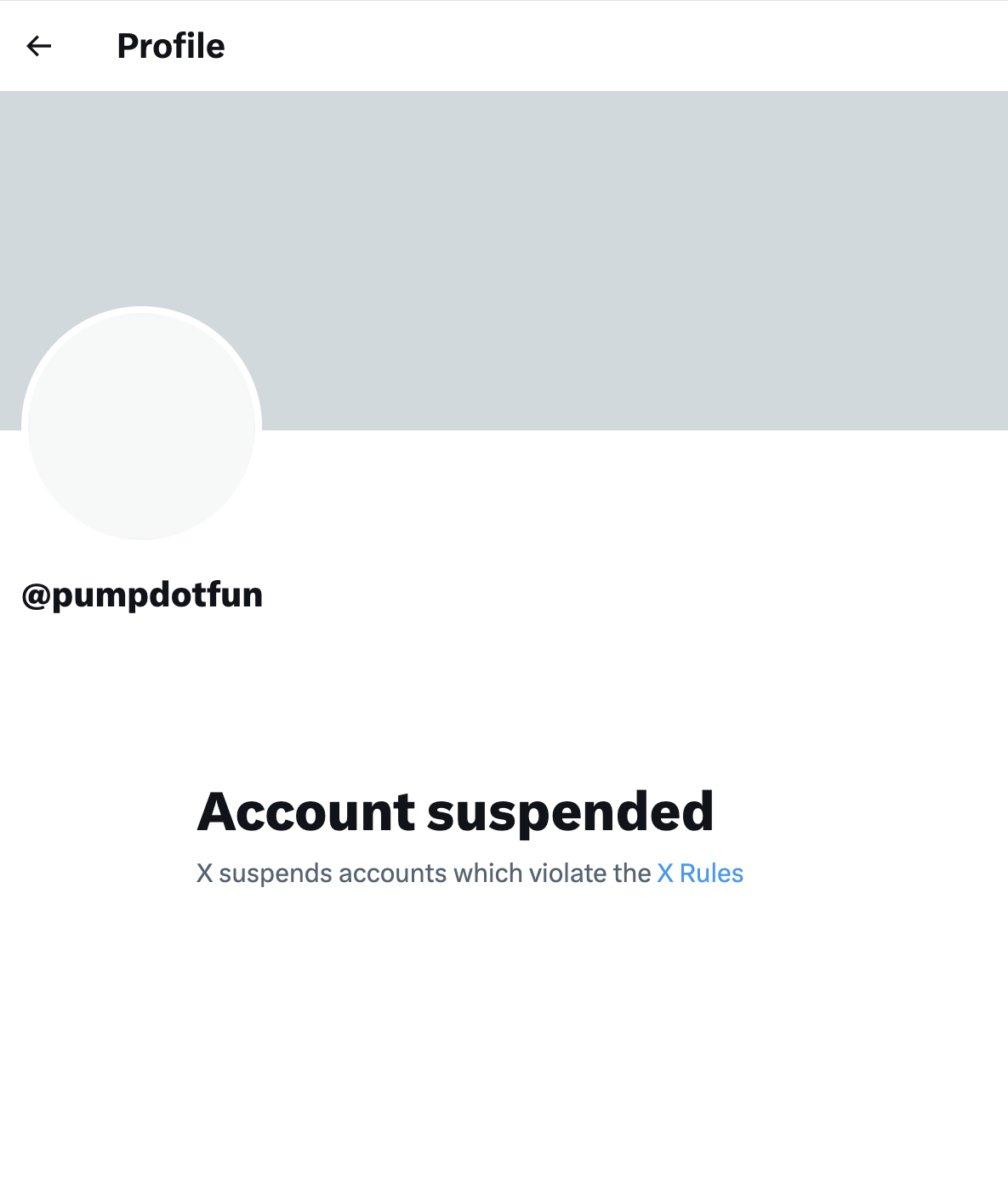 Призупинений акаунт X Pump.fun