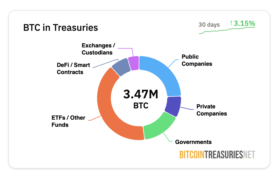 Володіння біткоїном компаніями. Джерело: Bitcoin Treasuries