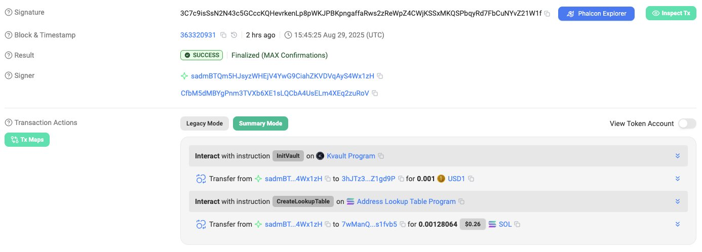 Сховище USD1 на Kamino Finance.