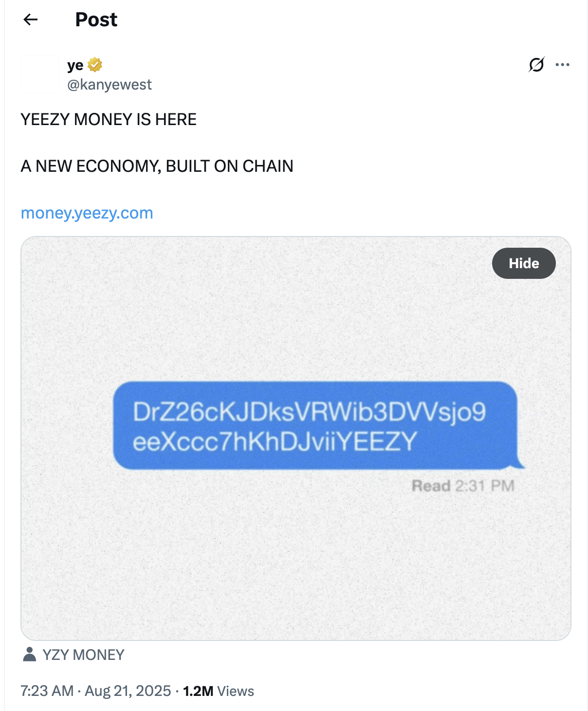 Запуск токена YZY